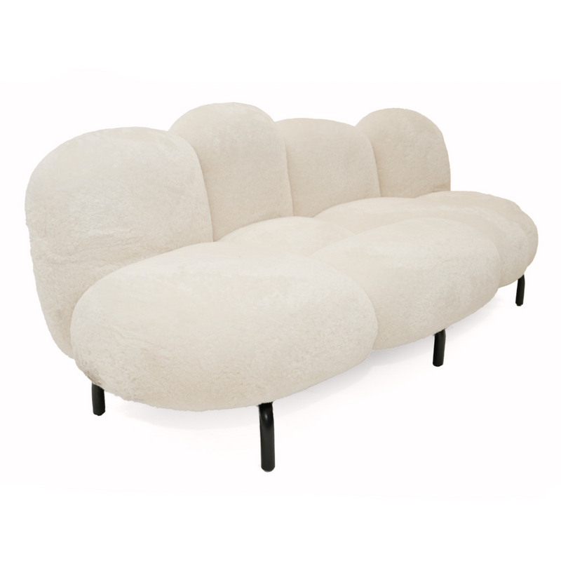 Glaster - Contemporary White Sherpa 88" Bubble Sofa — view 2