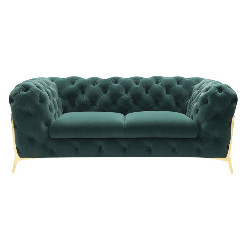Quincey - Transitional Emerald Green Velvet Loveseat — view 2