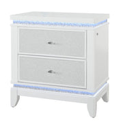 Adalid - Nightstand With Glittered Drawer Front And LED Lighting - White - R&R Furniture Gallery (Fountain Valley, CA)