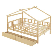 DreamHaus house bed with built-in storage drawers, wooden frame, perfect for children's bedrooms and space-saving furniture.