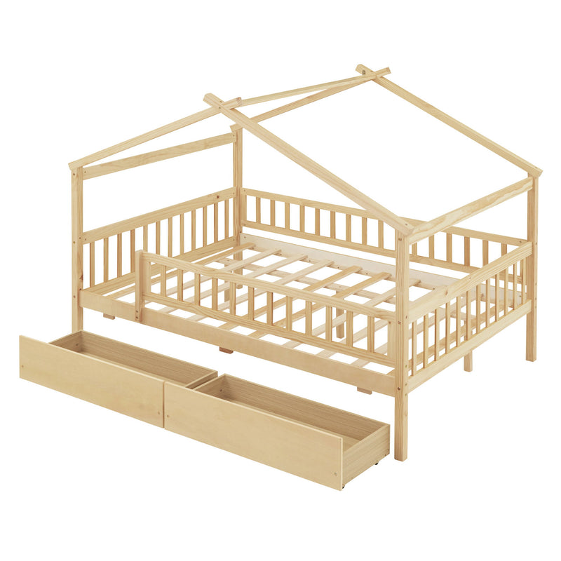 DreamHaus house bed with built-in storage drawers, wooden frame, perfect for children's bedrooms and space-saving furniture.