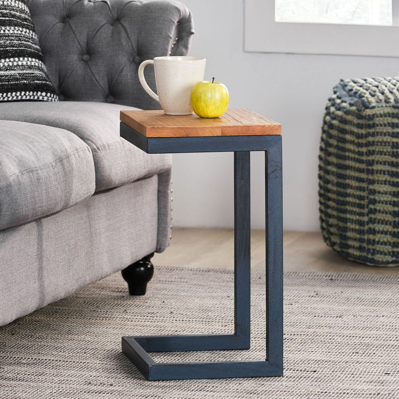 Small C Shaped End Table With Iron Base And Fir Wood Top - Black - R&R Furniture Gallery (Fountain Valley, CA)