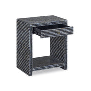 Black TOV Furniture Cassis accent nightstand with a sleek modern design and a single drawer, perfect for bedroom storage.