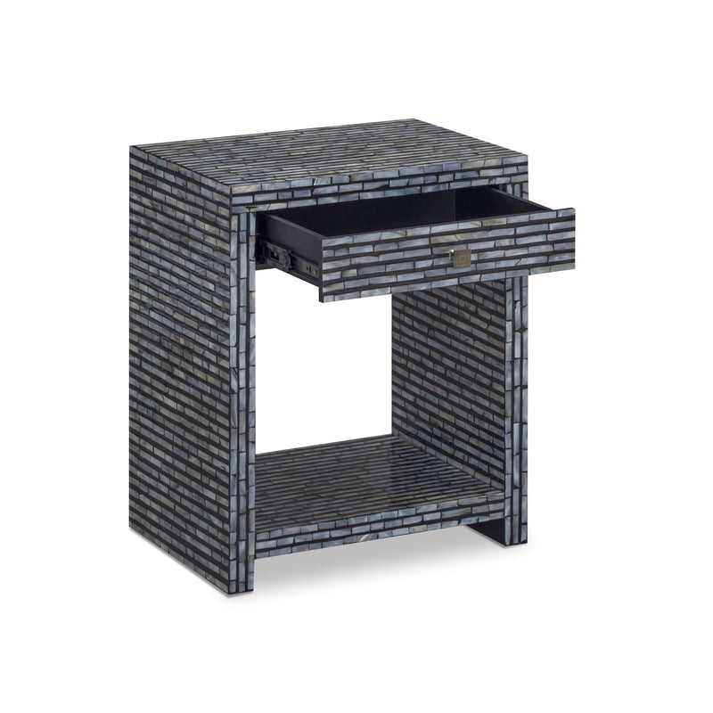 Black TOV Furniture Cassis accent nightstand with a sleek modern design and a single drawer, perfect for bedroom storage.