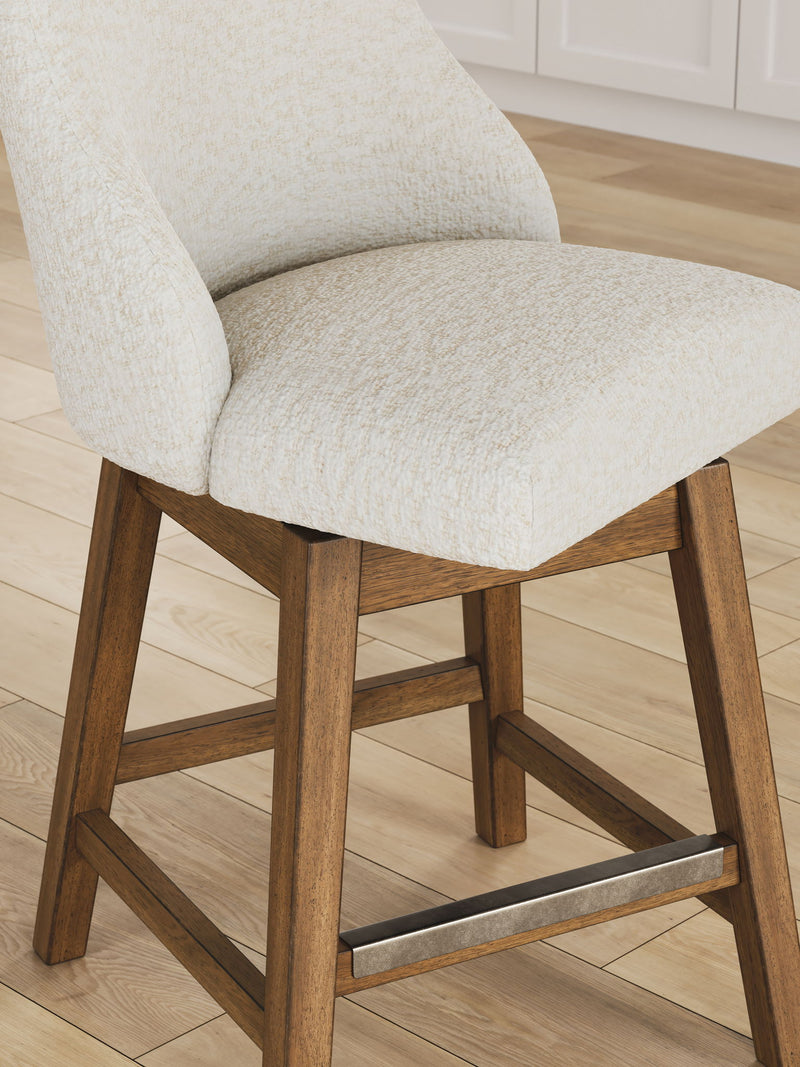 Cabalynn - Upholstered Swivel Barstool (Set of 2) - Oatmeal / Light Brown - R&R Furniture Gallery (Fountain Valley, CA)