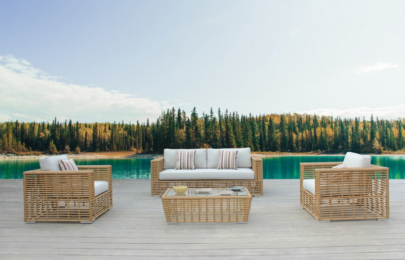 Ko Tao - Outdoor Beige + Wicker Sofa — view 2