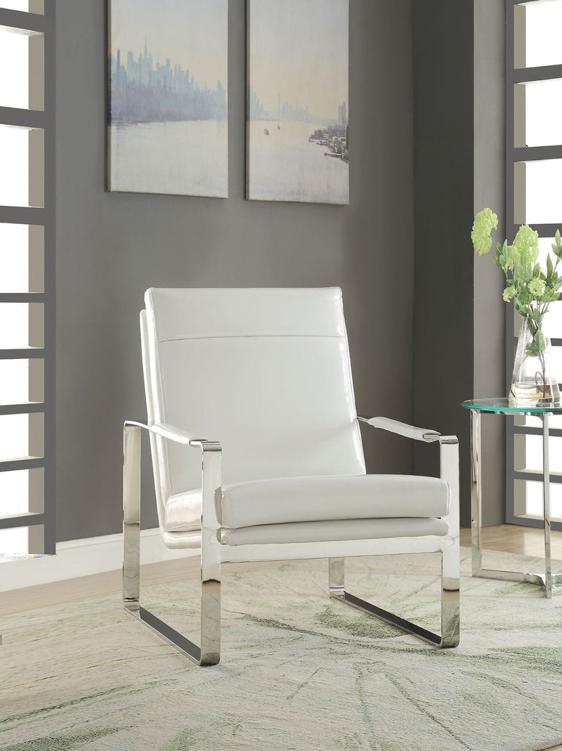 Rafael - Accent Chair - White Synthetic Leather & Stainless Steel - R&R Furniture Gallery (Fountain Valley, CA)