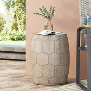 Outdoor lightweight concrete side table by Noble House with a natural finish, featuring a simple round tabletop and sturdy design.