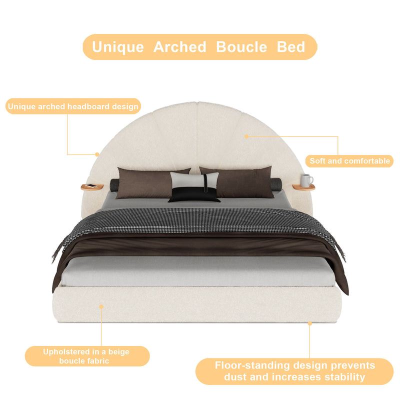 Queen Arched Bed With Small Table, Floor Standing Design - Beige - R&R Furniture Gallery (Fountain Valley, CA)