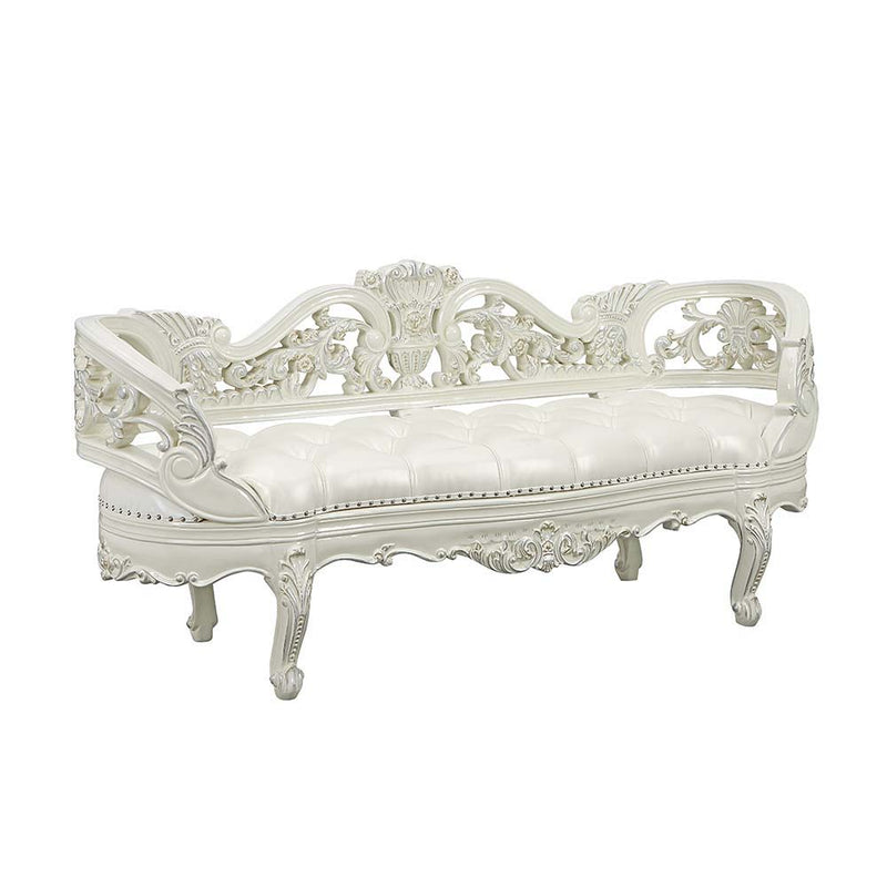 Adara - Bench - Pearl White Synthetic Leather & Antique White - R&R Furniture Gallery (Fountain Valley, CA)