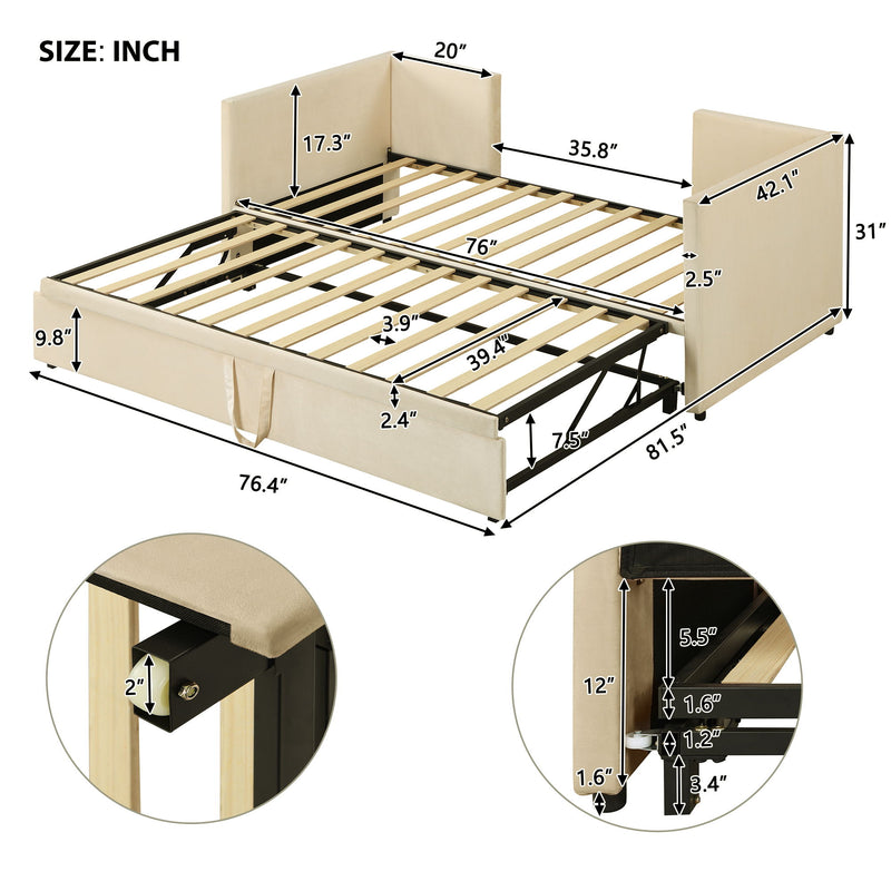 Twin Size Upholstered Daybed With Pop Up Trundle - R&R Furniture Gallery (Fountain Valley, CA)