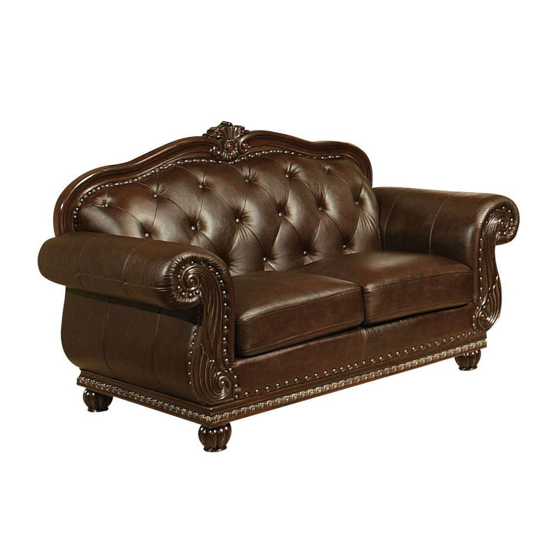 Anondale - Loveseat - Espresso Top Grain Leather Match & Cherry - R&R Furniture Gallery (Fountain Valley, CA)