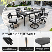 Modern outdoor patio dining table by Life Outside with post tapered legs, weatherproof, rust-free, suitable for outdoor dining spaces.