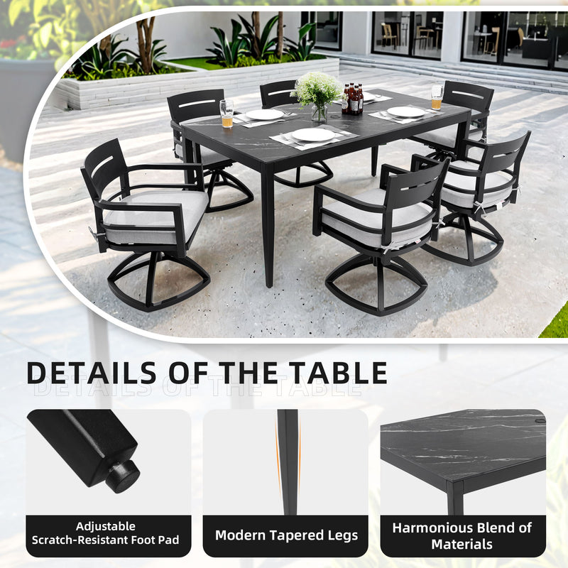 Modern outdoor patio dining table by Life Outside with post tapered legs, weatherproof, rust-free, suitable for outdoor dining spaces.
