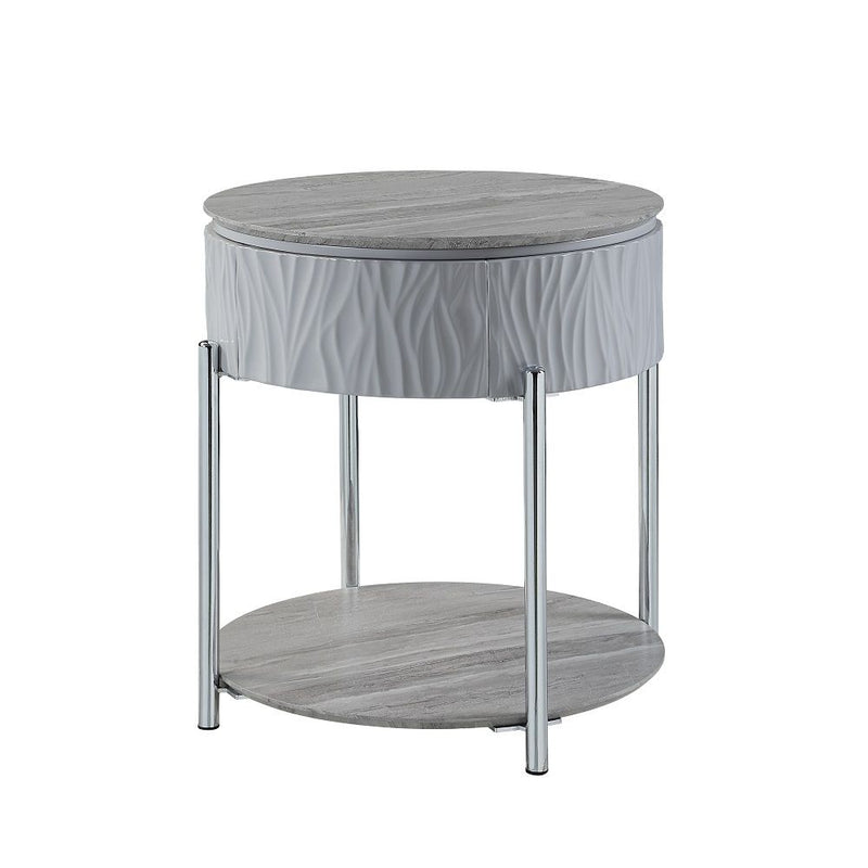 Yukino - End Table - Gray High Gloss & Chrome - R&R Furniture Gallery (Fountain Valley, CA)