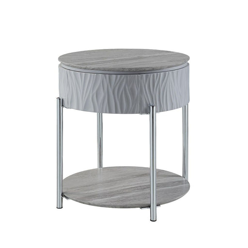 Yukino - End Table - Gray High Gloss & Chrome - R&R Furniture Gallery (Fountain Valley, CA)