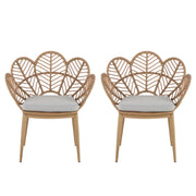 Kirk - Outdoor Wicker Peacock Shape Papasan Style Chair, Teak Finished Leg (Set of 2) - Beige / Light Brown / Light Teak - R&R Furniture Gallery (Fountain Valley, CA)
