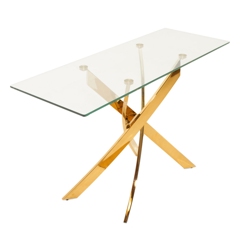 Pyrite Modern Glass and Gold Console Table — view 5