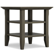 Handcrafted Acadian end table by Simpli-Home with a wooden top and sturdy legs, ideal for living room decor.
