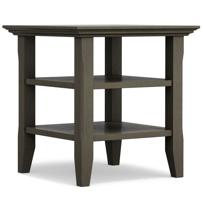 Handcrafted Acadian end table by Simpli-Home with a wooden top and sturdy legs, ideal for living room decor.