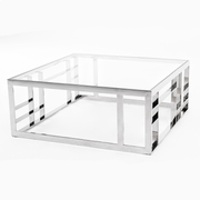Stephen - Modern Glass & Stainless Steel Square Coffee Table — view 2