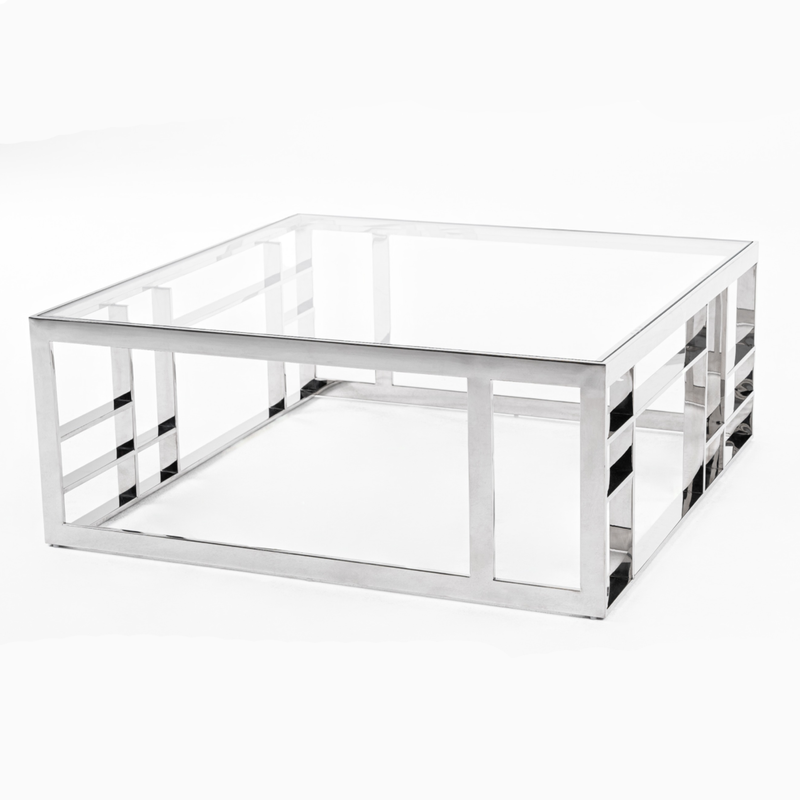Stephen - Modern Glass & Stainless Steel Square Coffee Table — view 2