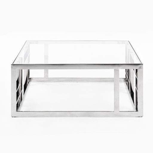Stephen - Modern Glass & Stainless Steel Square Coffee Table