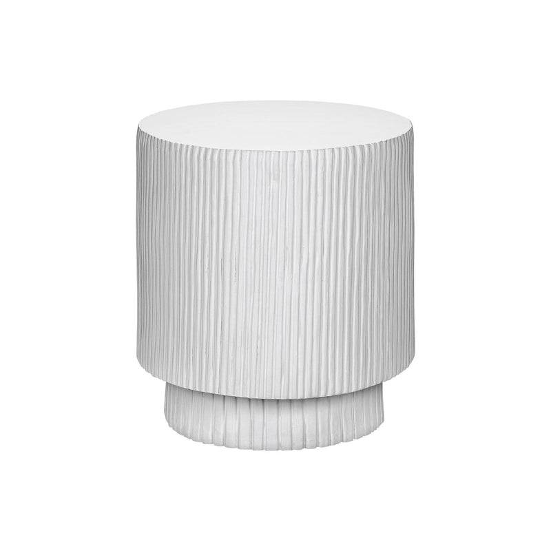 White round accent table from 8th Street, suitable for indoor and outdoor use, with a sleek modern design.