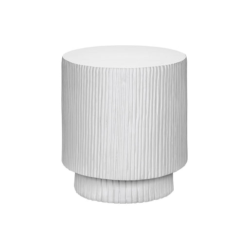 White round accent table from 8th Street, suitable for indoor and outdoor use, with a sleek modern design.