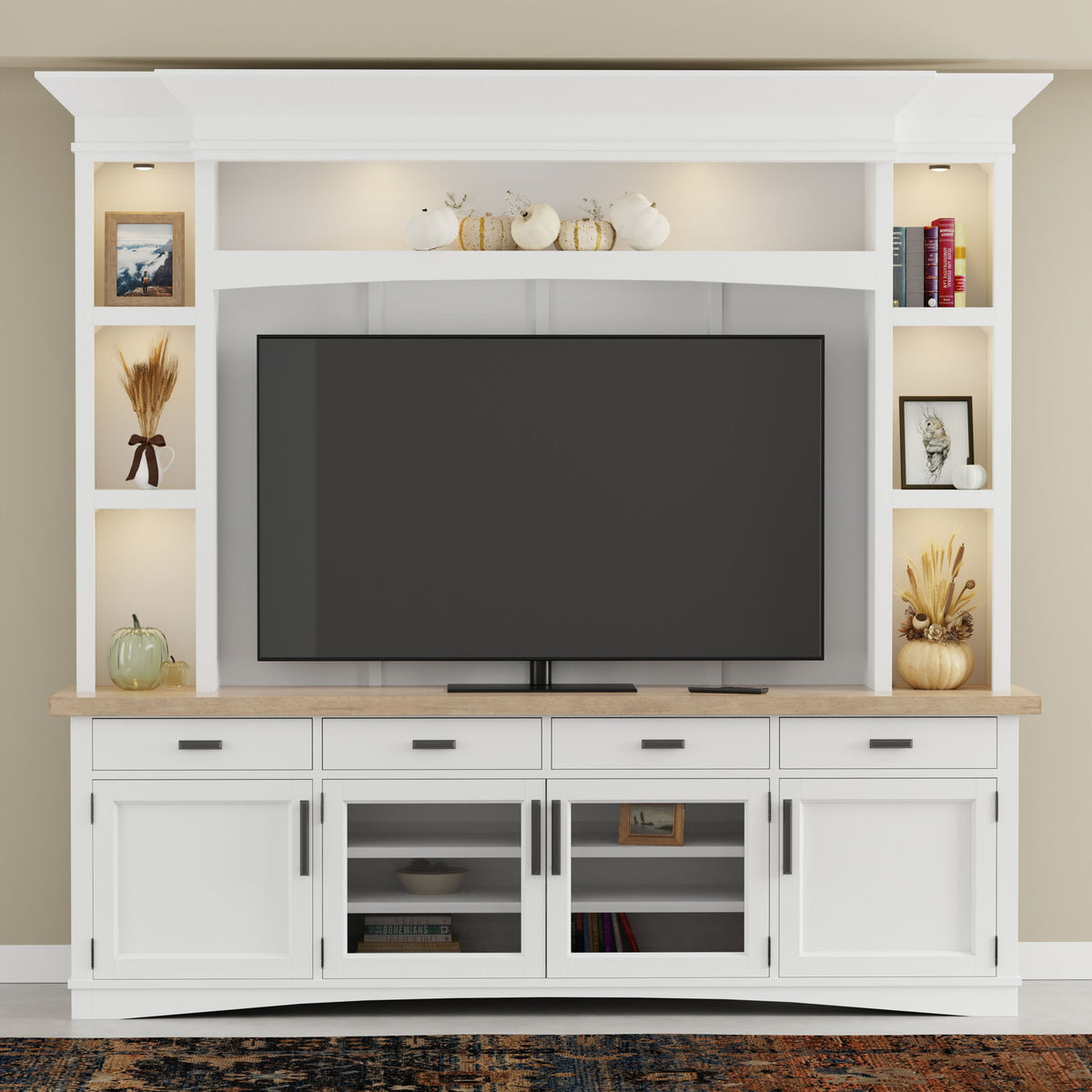 Americana Modern - TV Console with Hutch, Backpanel and LED Lights