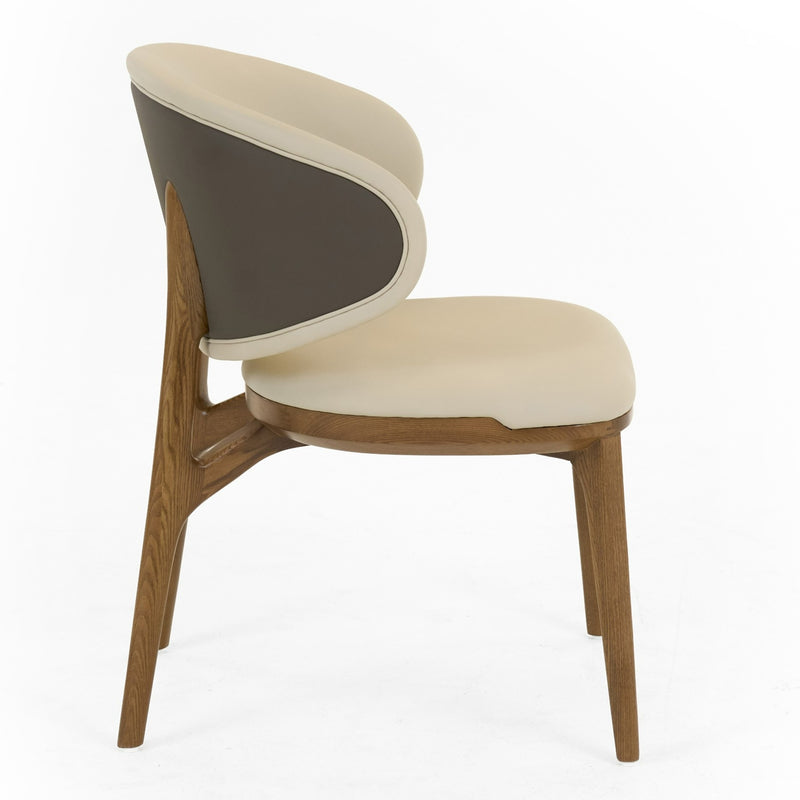 Chance - Contemporary Cream and Brown Leatherette Walnut Dining Chair — view 2
