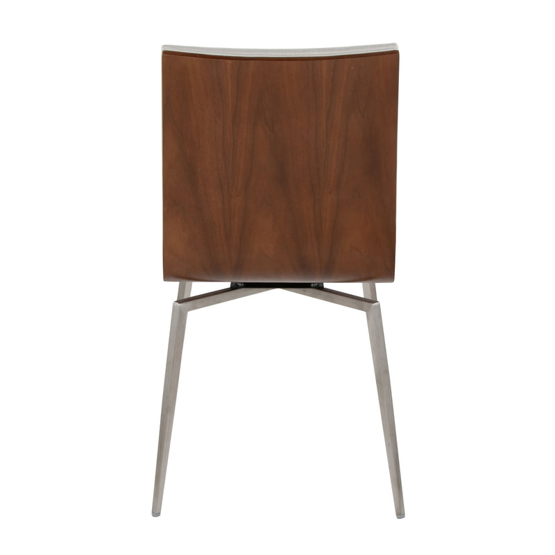 Lumi Source Mason contemporary dining chair set with swivel, modern design, black upholstered seats and sleek metal legs.