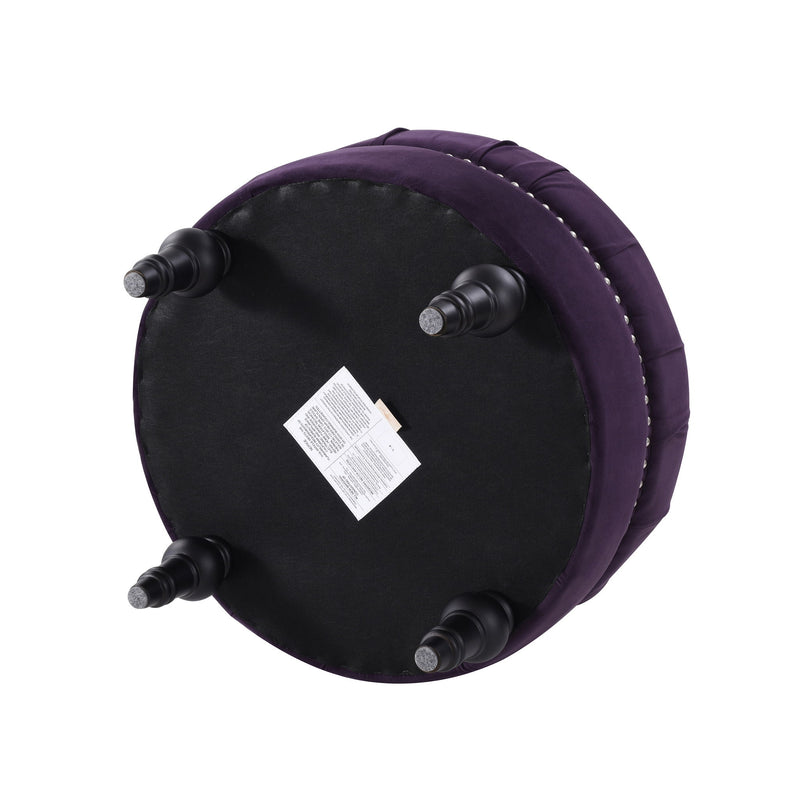 Dawn - Tufted Round Ottoman Nailhead Accents - Purple - R&R Furniture Gallery (Fountain Valley, CA)