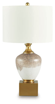 Tavisburg - Glass Table Lamp - Brown / White / Gold - R&R Furniture Gallery (Fountain Valley, CA)