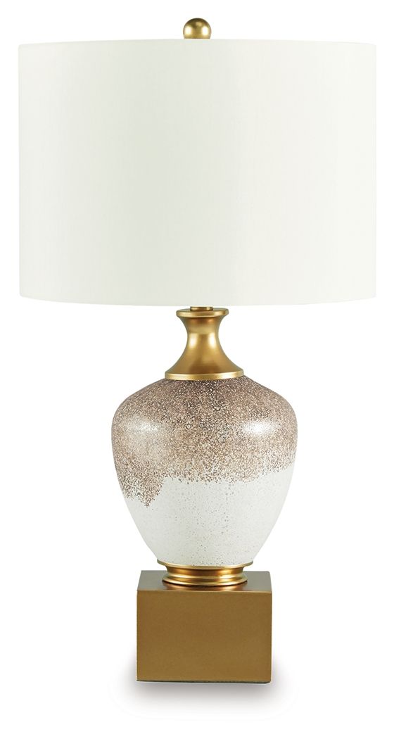 Tavisburg - Glass Table Lamp - Brown / White / Gold - R&R Furniture Gallery (Fountain Valley, CA)
