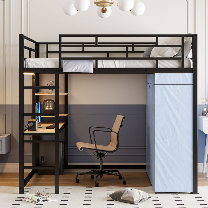Loft Bed With Desk, Shelves, Power Outlet, LED Light And Wardrobe - R&R Furniture Gallery (Fountain Valley, CA)