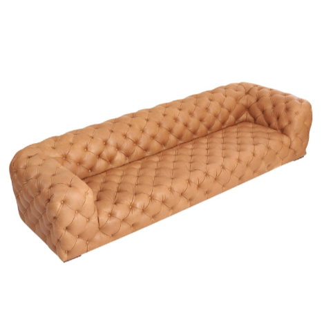 Dexter - Transitional Camel Full Italian Leather Tufted Sofa — view 4