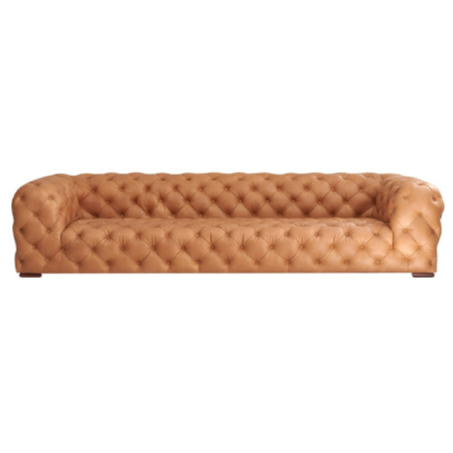 Dexter - Transitional Camel Full Italian Leather Tufted Sofa — view 3