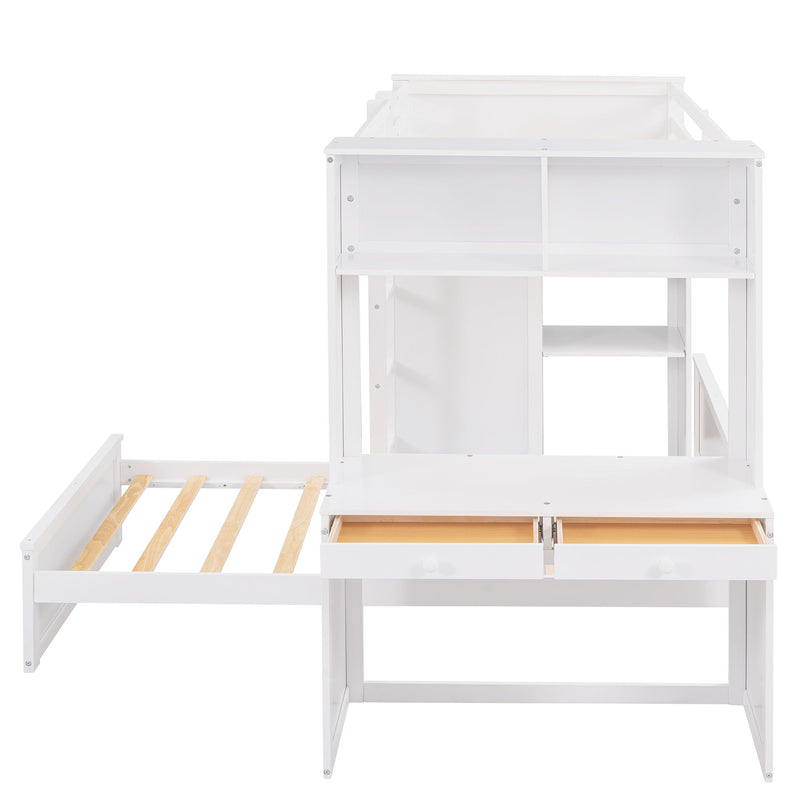 DreamHaus loft bed with stand-alone bed, shelves, desk, and wardrobe, showcasing a modern multi-functional bedroom furniture setup.