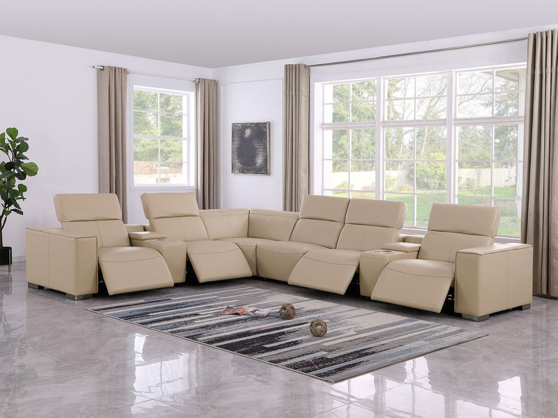 1208 - 8 Piece L Shaped Leather Sectional With 4 Power Recliners & Power Headrests