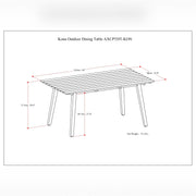 Kona outdoor dining table by Simpli-Home with light teak finish, showcasing a spacious rectangular design for outdoor dining spaces.