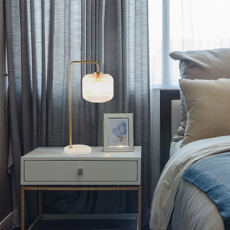 Haven - Clear Table Lamp, Button Control - Gold / White / White Marble - R&R Furniture Gallery (Fountain Valley, CA)