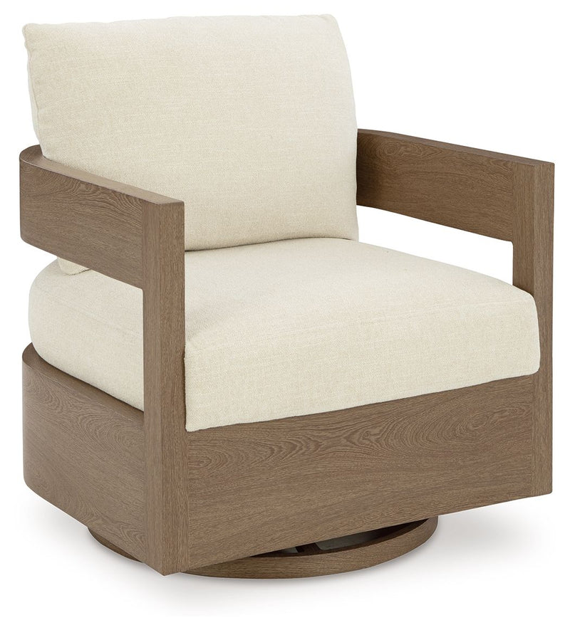 Serene Bay - Swivel Glider Chair With Cushion - Dark Brown / White - R&R Furniture Gallery (Fountain Valley, CA)