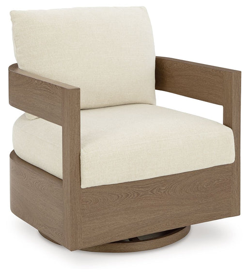 Serene Bay - Swivel Glider Chair With Cushion - Dark Brown / White - R&R Furniture Gallery (Fountain Valley, CA)