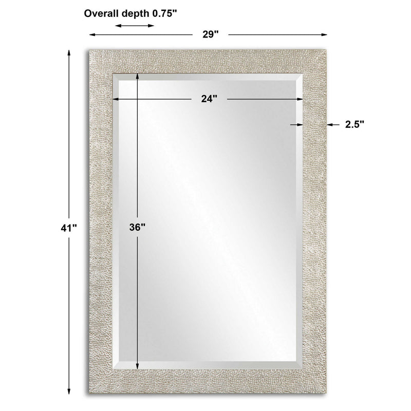 Antiqued silver wall mirror by Uttermost in the Porcius collection, featuring a vintage-inspired, ornate frame design.