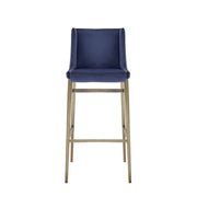 Mimi - Contemporary Blue Velvet + Brass Counter Stool (Set of 2)