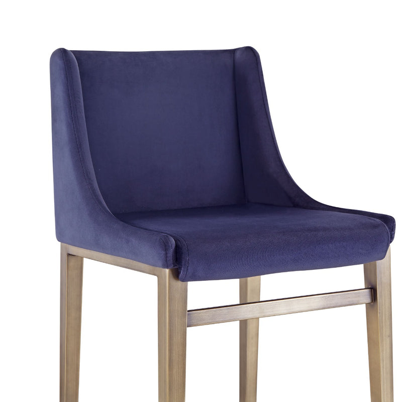 Mimi - Contemporary Blue Velvet + Brass Counter Stool (Set of 2) — view 3