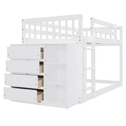 DreamHaus bunk bed with four drawers and three shelves, featuring a sturdy frame and space-saving design for kids' bedrooms.