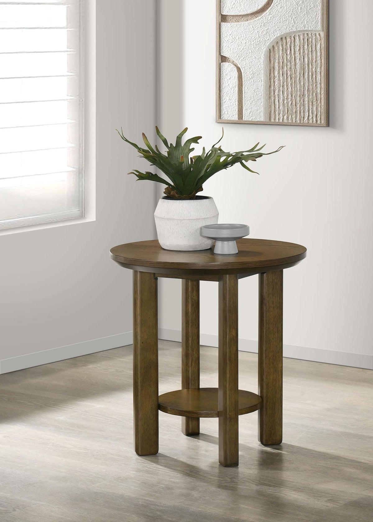 Ottowa 22-Inch Round Wood Side End Table with Shelf Brown