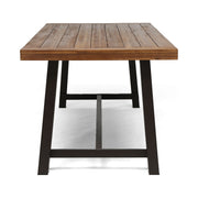Noble House Equilibrium outdoor dining table with wooden frame and slat top, suitable for patio or garden dining spaces.